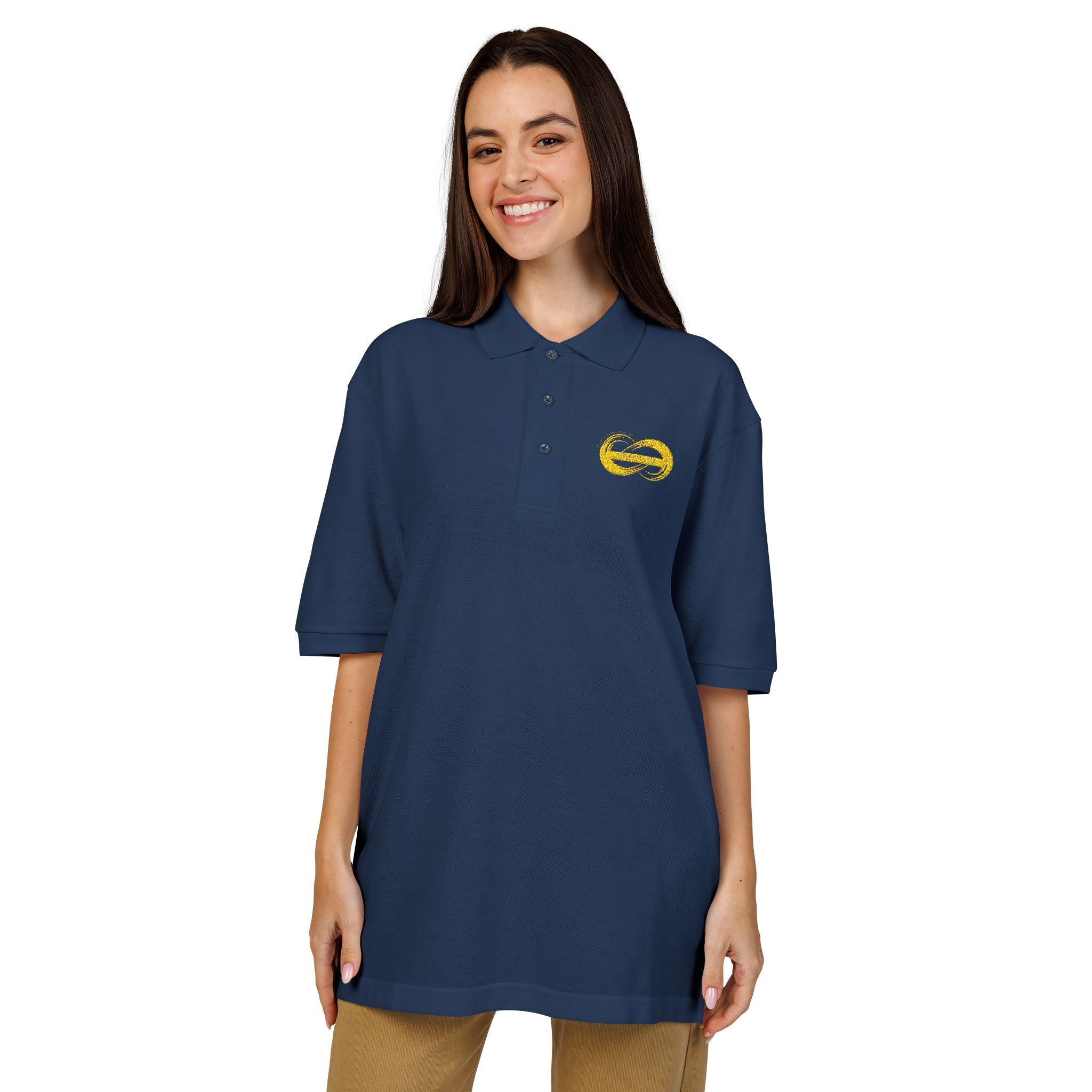 Embroidered Yellow Wave Logo Polo Shirt
